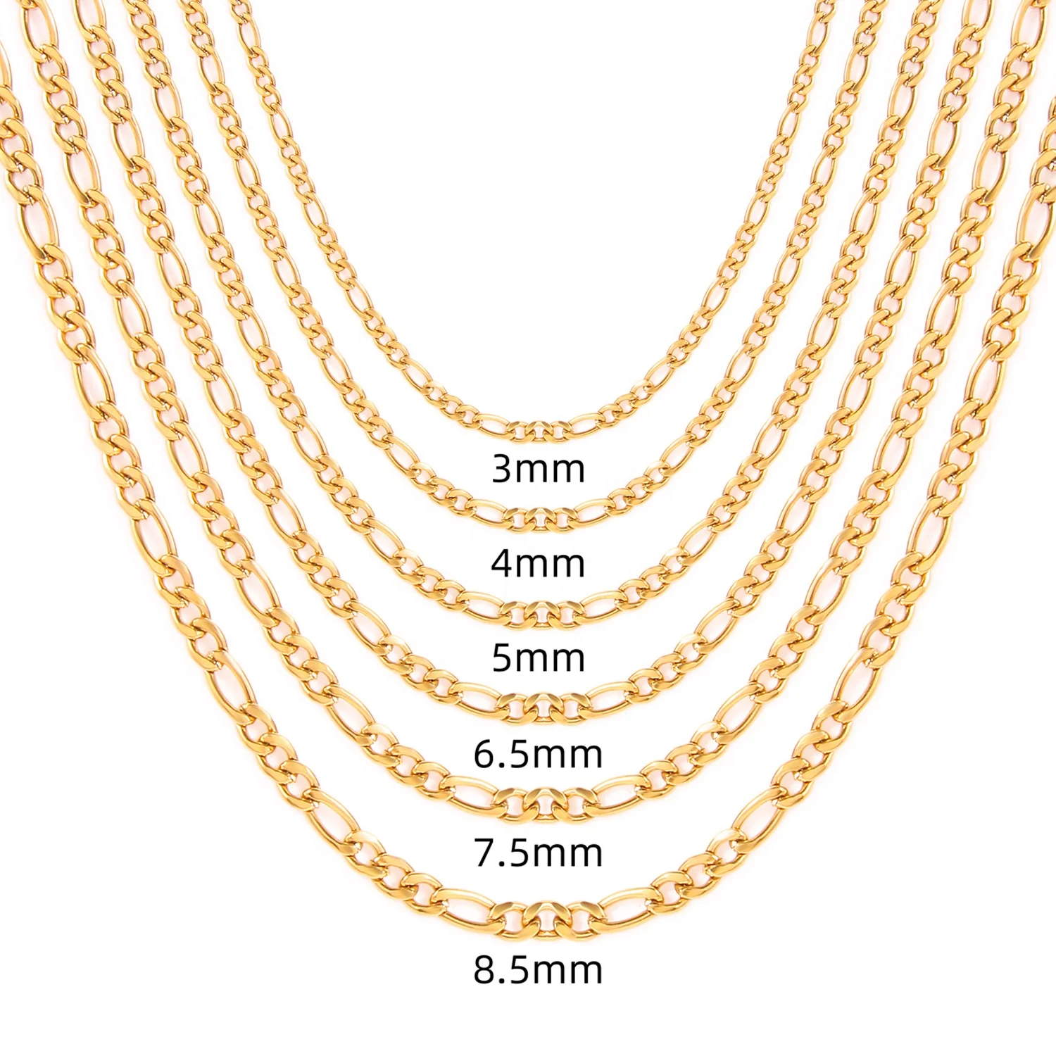 

Stainless Steel 18k Real Gold Plated Figaro Link Chain Necklace For Men Women, Gold color