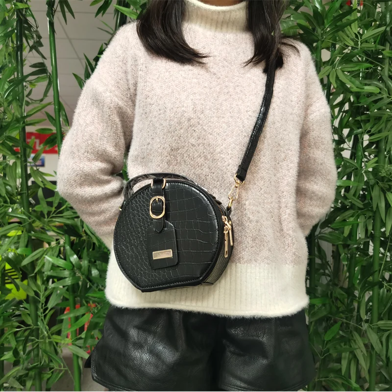 

Customized Crocodile Round Bag 2020 Brand Design Fashion Women Bag Handbags Matte Alligator Pattern Lady Box Bag