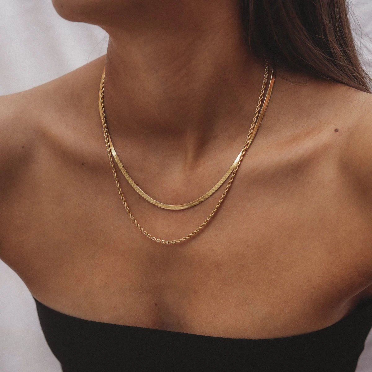 

Dainty Stainless Steel Jewelry 18k Gold Plated Twisted Rope Chain Necklace Layered Double Snake Chain Choker Necklace