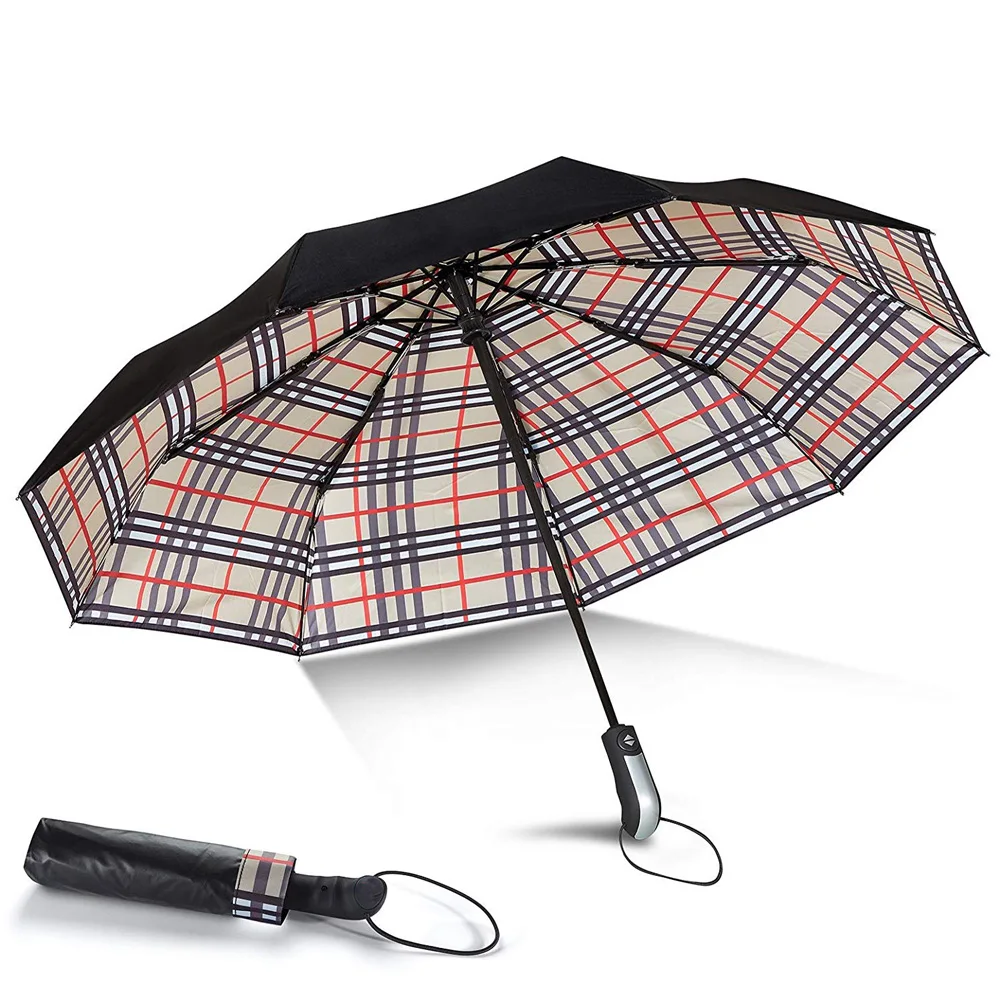 

Portable UV Protect Check Print Fashion Windproof Travel Umbrella Automatic Open Close