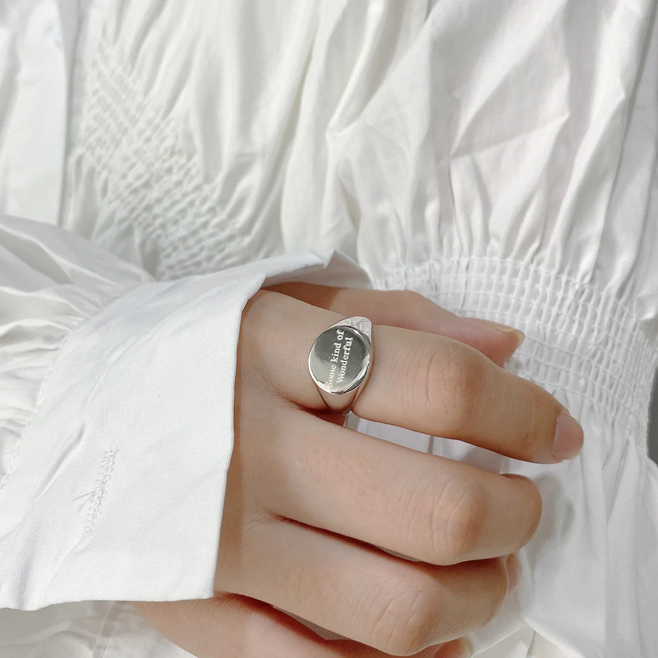 

VIANRLA 925 silver signet ring custom engraved signet ring round rhodium plated signet ring
