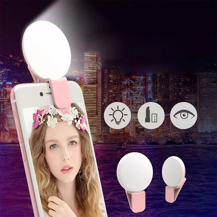 

Portable Mini Selfie Round Flash Clip-on Mobile phone LED Fill makeup selfie ring Light with usb charging cable