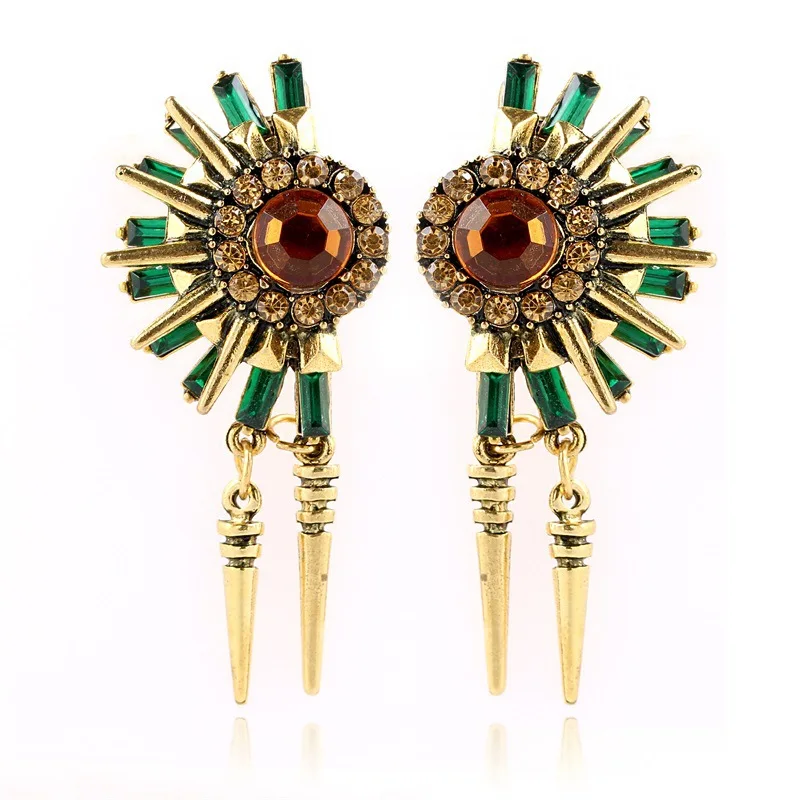 

Yiwu Factory Retro Tube Earring African Geometric Rhinestone Crystal Statement Big Metal Drop Earrings For Ladies, Gold