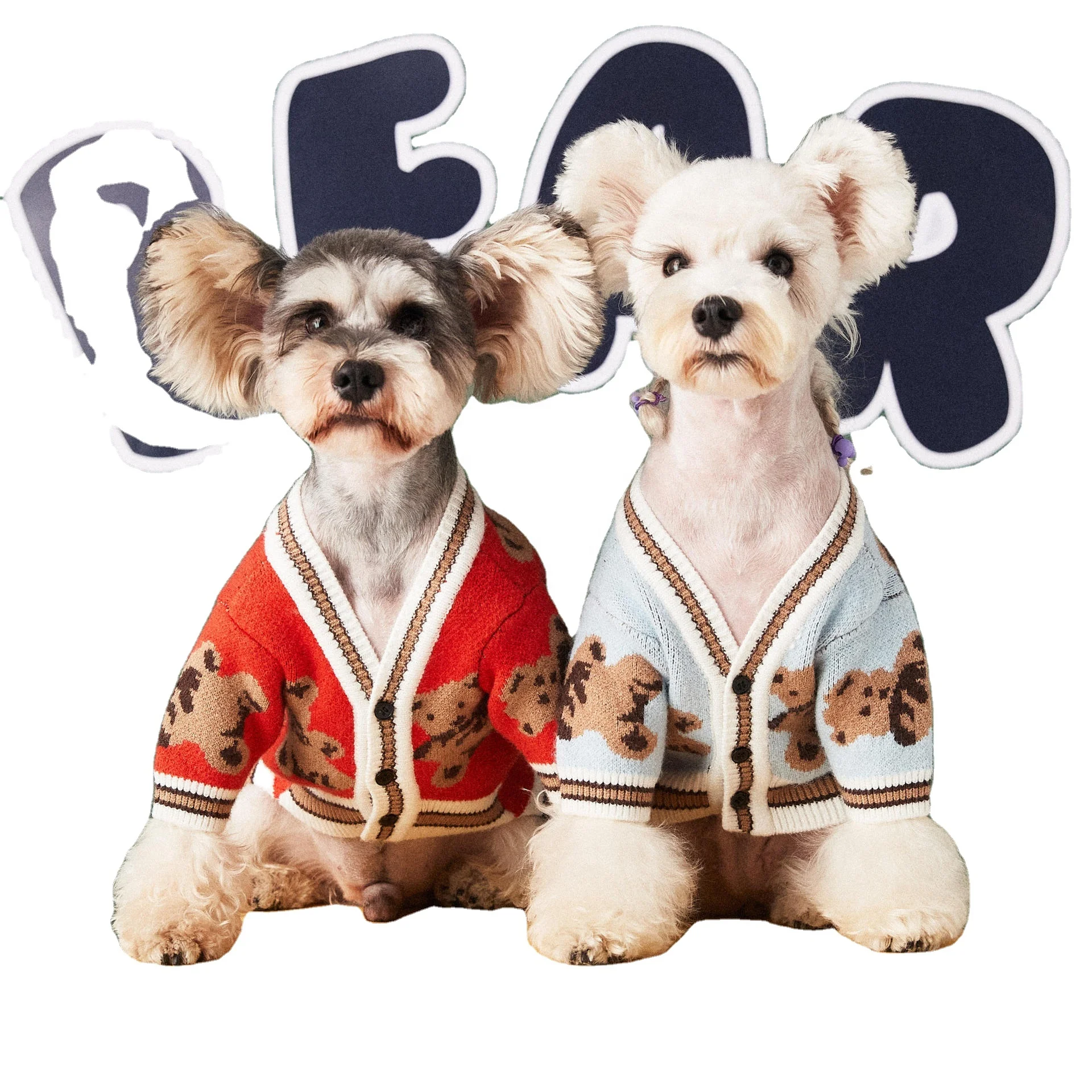 

Teddy dog cardigan sweater pet clothes autumn and winter clothes bear cute festive pullover, White