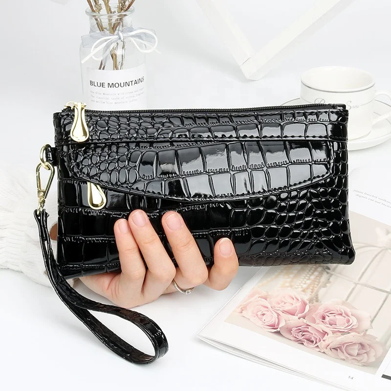 

Women Fashion Pu Leather Wristlet Credit Card Wallet Lady Mobile Phone Crocodile Pattern Clutch Bag