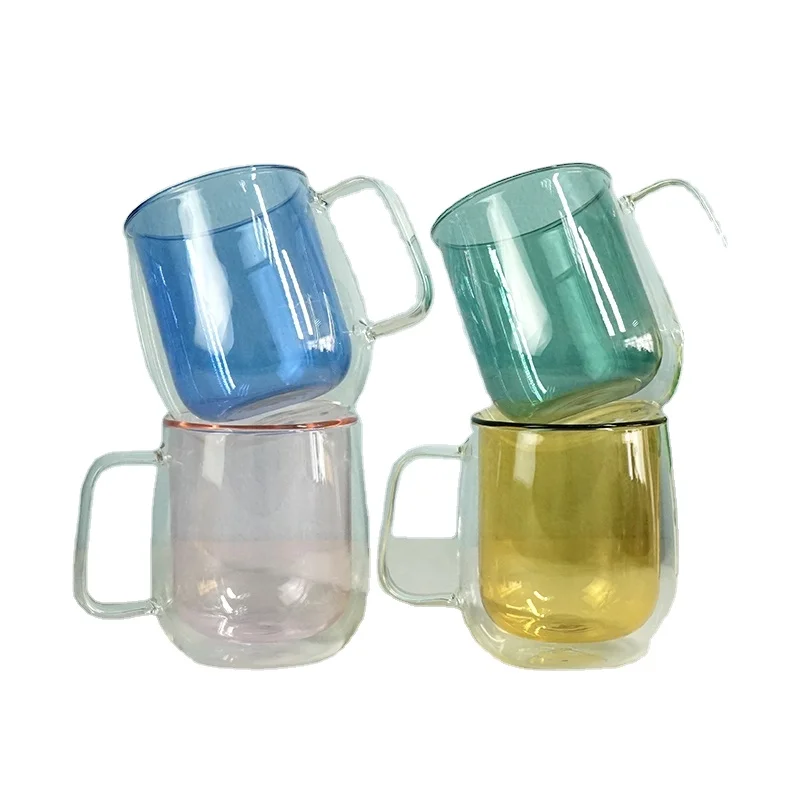 

China Manufacturer Sell Colored drinking high quality borosilicate double wall glass cup beautiful coffee mugs, Customized colors acceptable