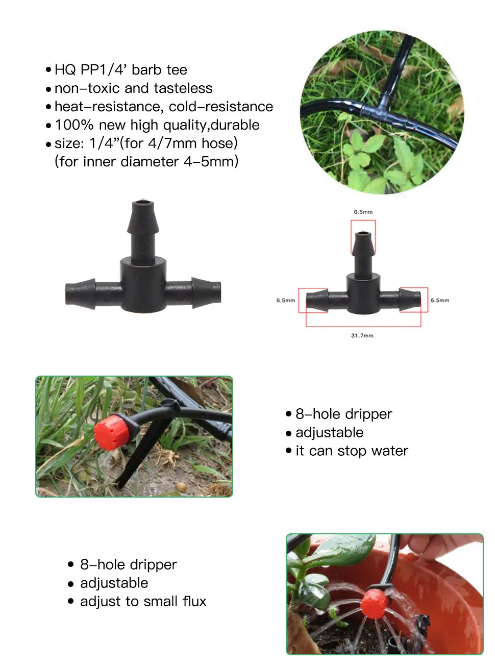 Diy Garden Watering Irrigation System Watering Kit with 10m/32ft PVC Hose 10pcs Misting Dripper for drip irrigation
