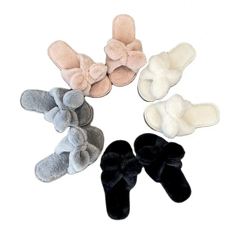 

2021 New furry slippers for women wearing women's shoes flat slippers for women D11592, Black/gray/pink/beige