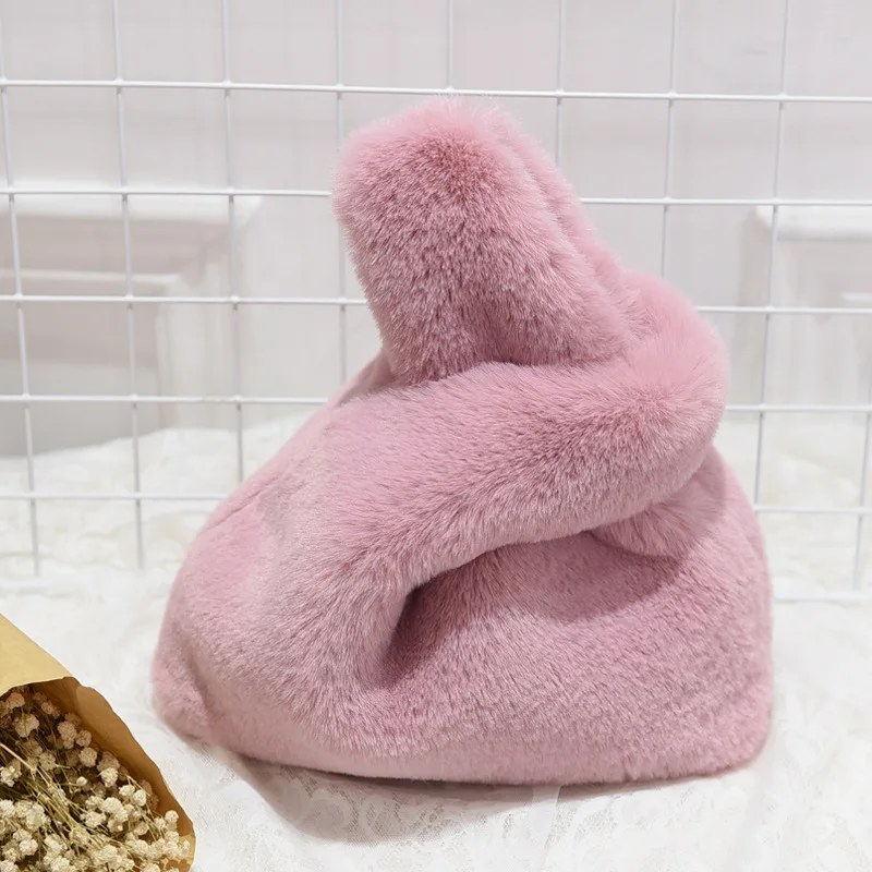 

wholesale women fuzzy faux fur cute handbag faux rabbit fur tote bag