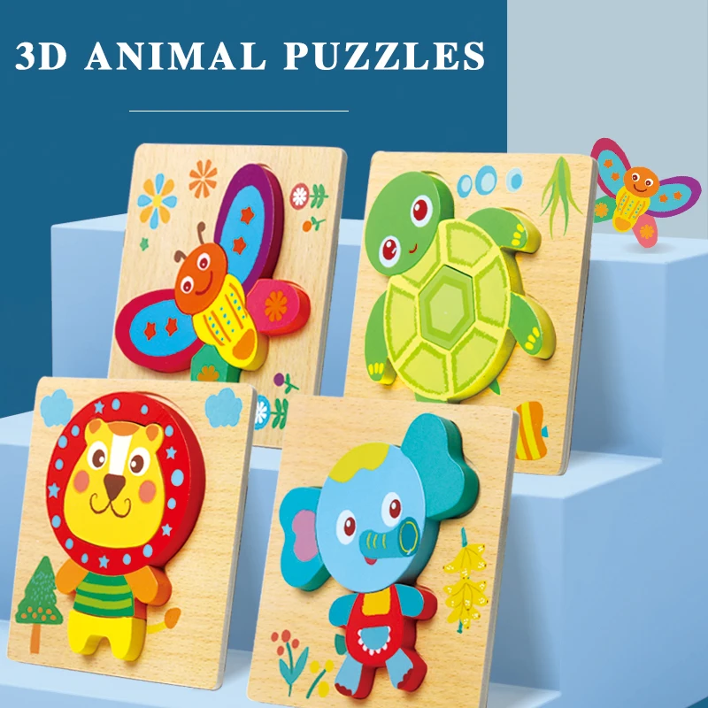 

3D cartoon early childhood education toy Puzzle cartoon animal wooden toy