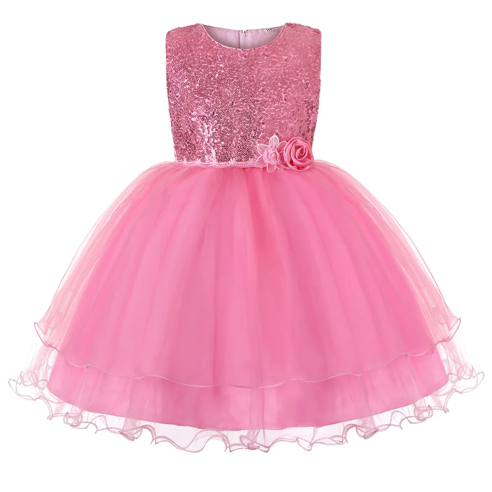 

European style girl wedding birthday party tutu dresses for girls 4-17 years old sleeveless sequined ball gown wedding dresses