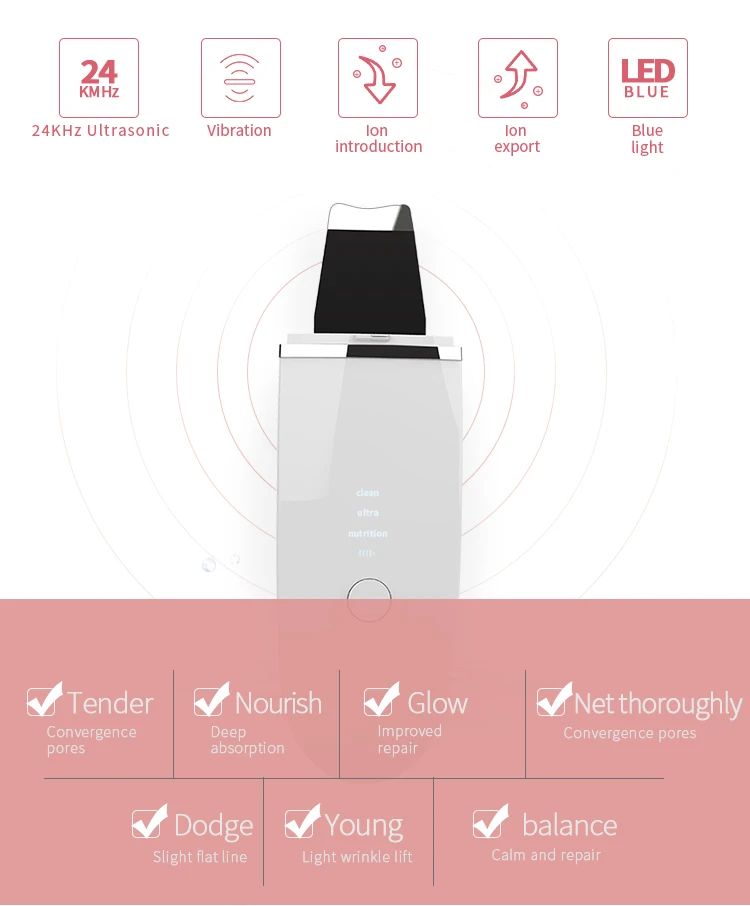 
Beauty personal care JSfb-01multifuction Portable Ultrasonic Sonic face skin derma care peeling scrubber device 