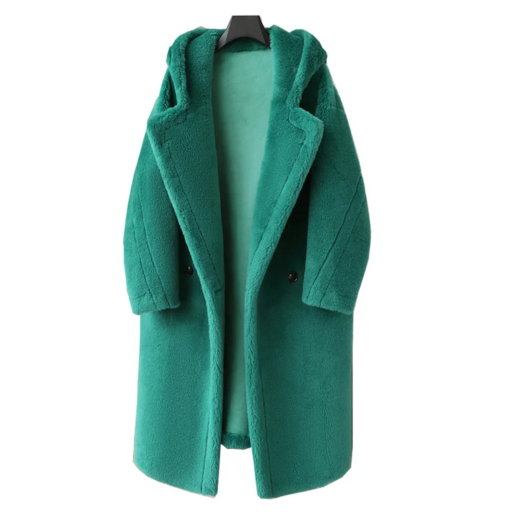 

New Blog Style Wholesale Winter Trench Windbreaker Lamb Fur Coat Ladies Women Long Teddy Shearling Hooded Coat, Customized color