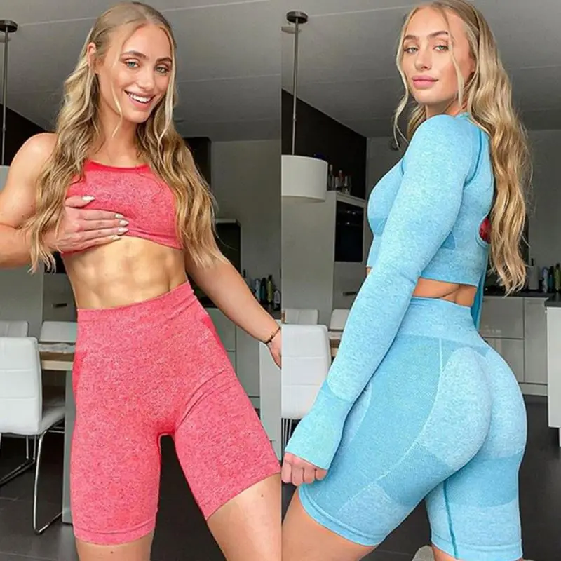 

New Design Seamless Sports Custom Women Workout Short Fitness Yoga Sport Sets No Logo Free Sample