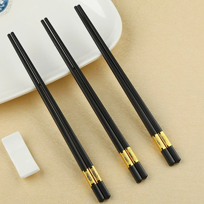 

Chinese reusable black gold plated standard size alloy fiberglass pps chopsticks for restaurant sushi