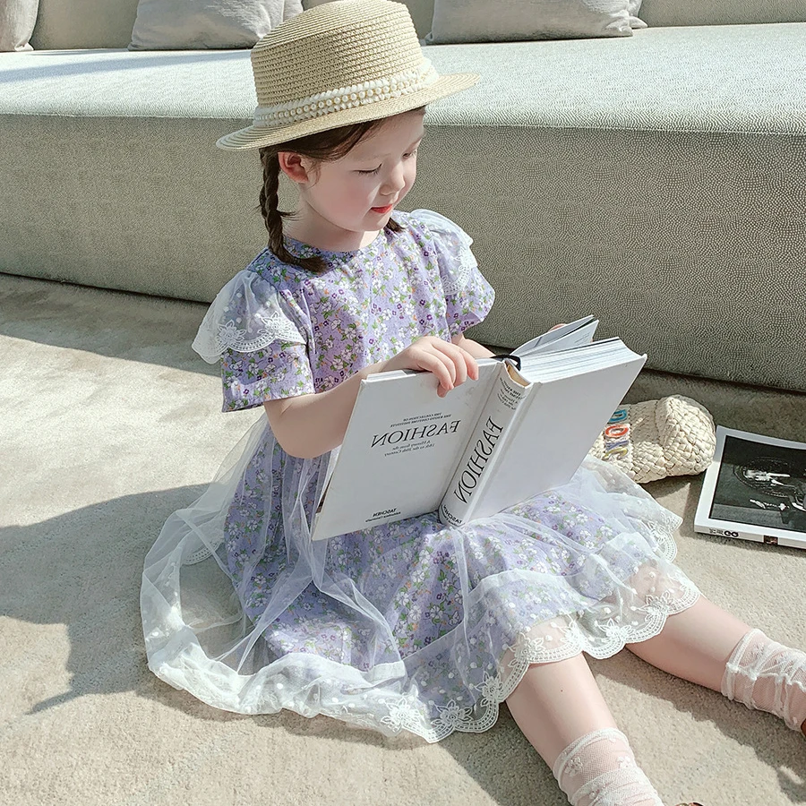 

2021 summer new hot-selling floral dress girls sweet princess dress little girls clothing summer dress for girl
