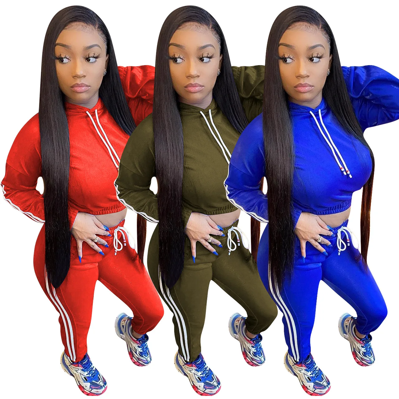 

2021 fall new arrival fashion hooded crop top jogger 2 two piece pants set autumn winter casual women clothes outfit clothing