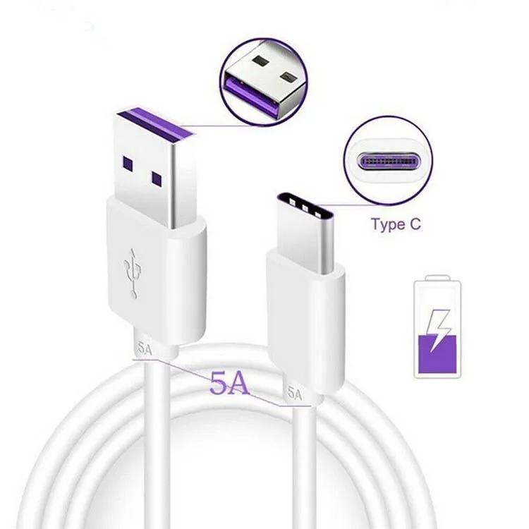 

5a Fast Charging Data Sync Otg 1m Tpe Usb 3.0 Type-c Charger Cables V8 Android Mobile Phone Type C Cable For Huawei, White