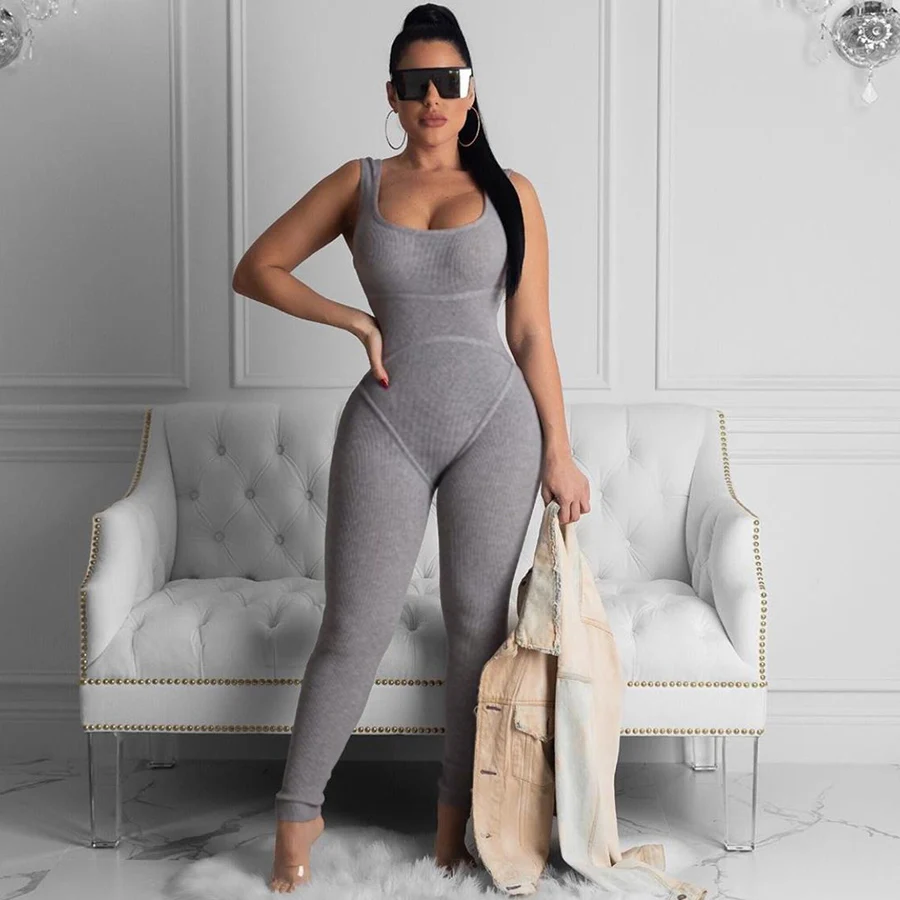 

Kliou Sexy Bodycon Knitting Bodysuit Fitness Slim Sportswear Outfist Women Rompers Jumpsuit