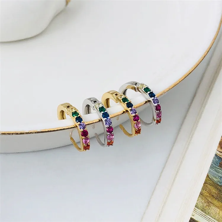 

S925 sterling silver round micro-inlaid color zircon earrings personality trend women earrings, Picture shows