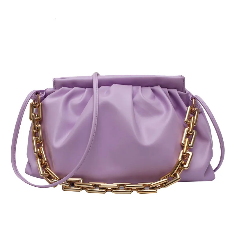 

New Soft Leather Ruched Pattern Cloud Shape Metal Chain Woman Shoulder Bag Handbag, White,yellow,purplw,blue,black,khaki