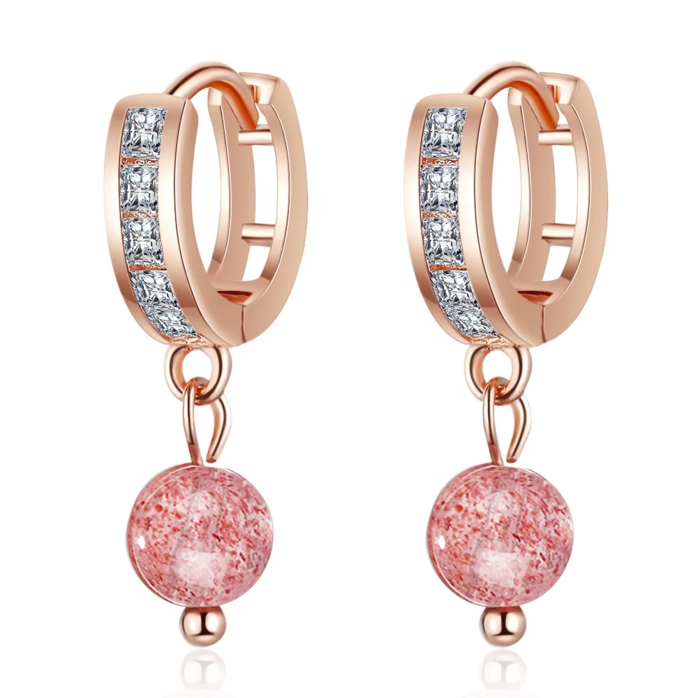 

Hypoallergenic Simple Student Natural Pink Crystal Jewelry Women Strawberry Crystal Huggie Earring, White, gold