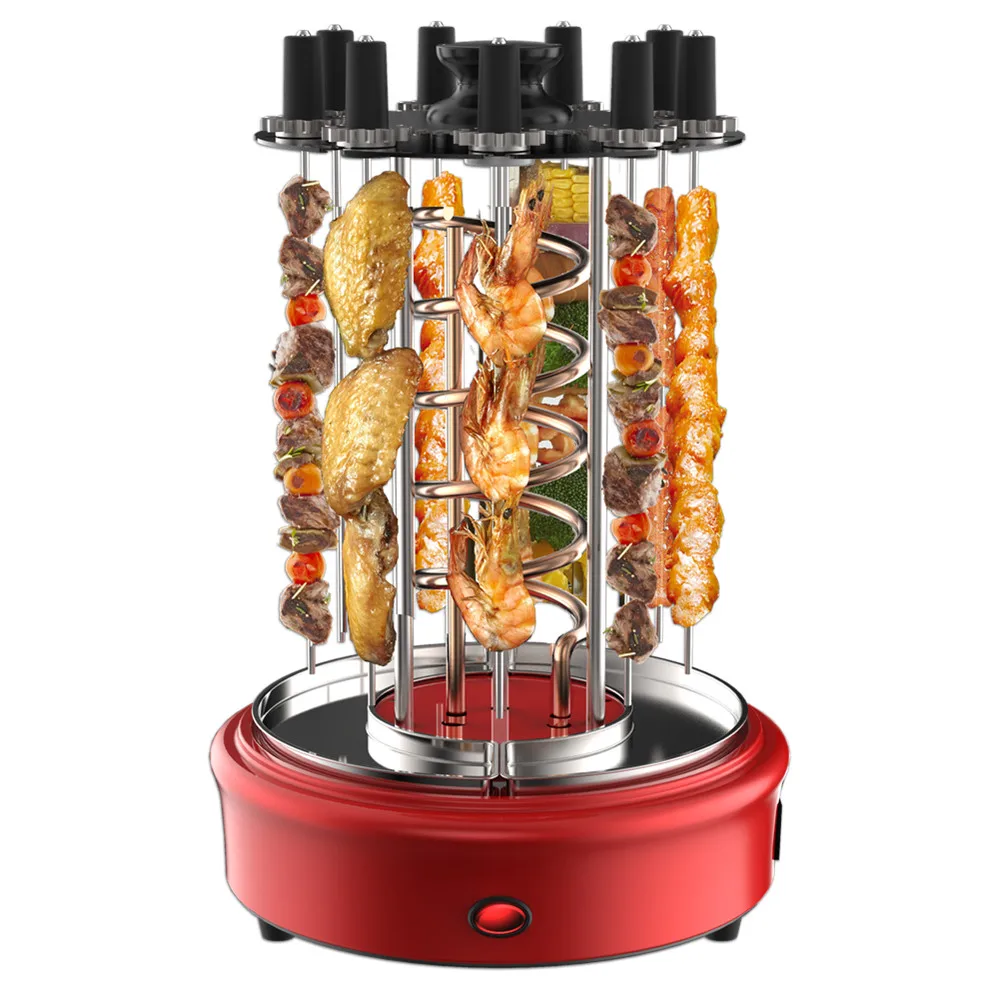 

Vertical smokeless electric BBQ machine home party Barbecue Grill Stainless Steel Rotary for indoor outdoor 12 skewers