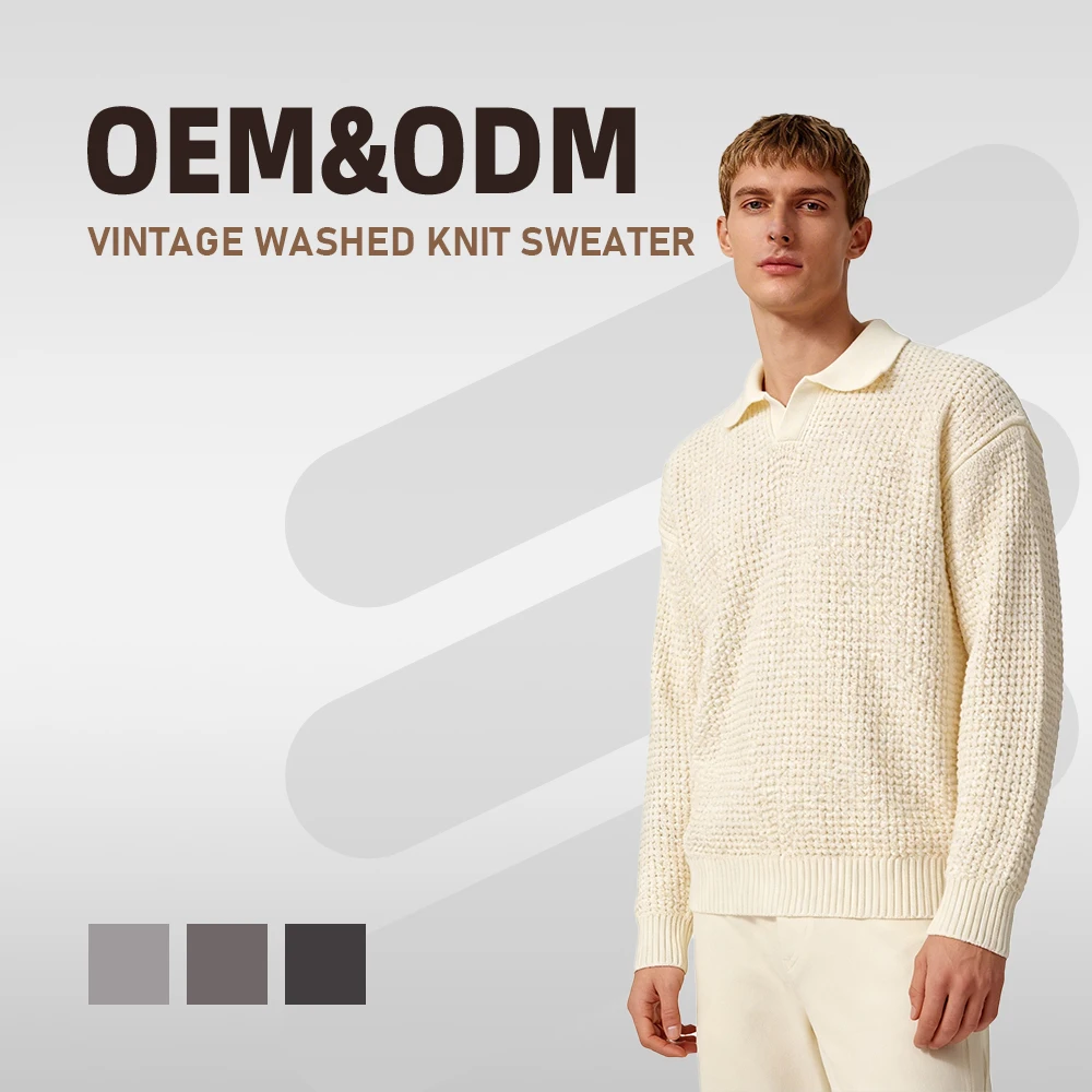 Casual Loose Fit Autumn Winter Logo Front Knitted V-Neck Turtleneck Sweater Long Sleeve Pullover for Teenagers
