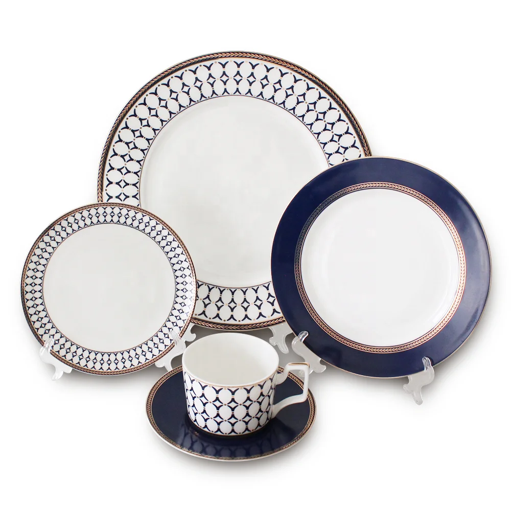 

Jiakun golden rim porcelain plate china dinner set for wedding, Blue