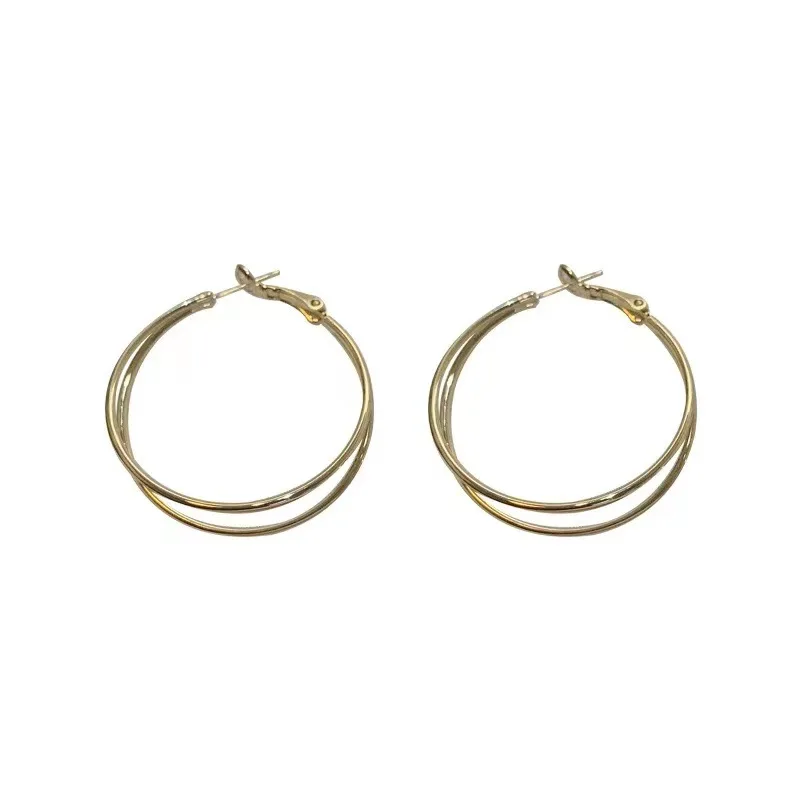 

Gold Plated Large Wholesale Big Round Double Hoop Earring Women Large Gold Circle Earrings