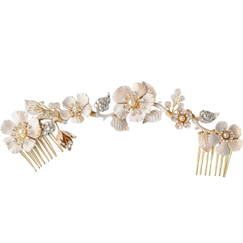 

Elegant rhinestone white and vintage gold rose vine double comb bridal wedding hair accessories, Gold, silver, rose gold,vintage gold