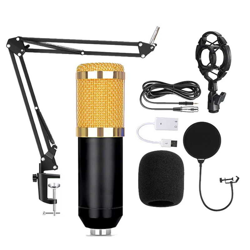 

Professional Adjustable Suspension Scissor Arm Stand Shock Mount Studio Recording BM-800 Microfone USB Condenser Microphone, Black+silver+gold