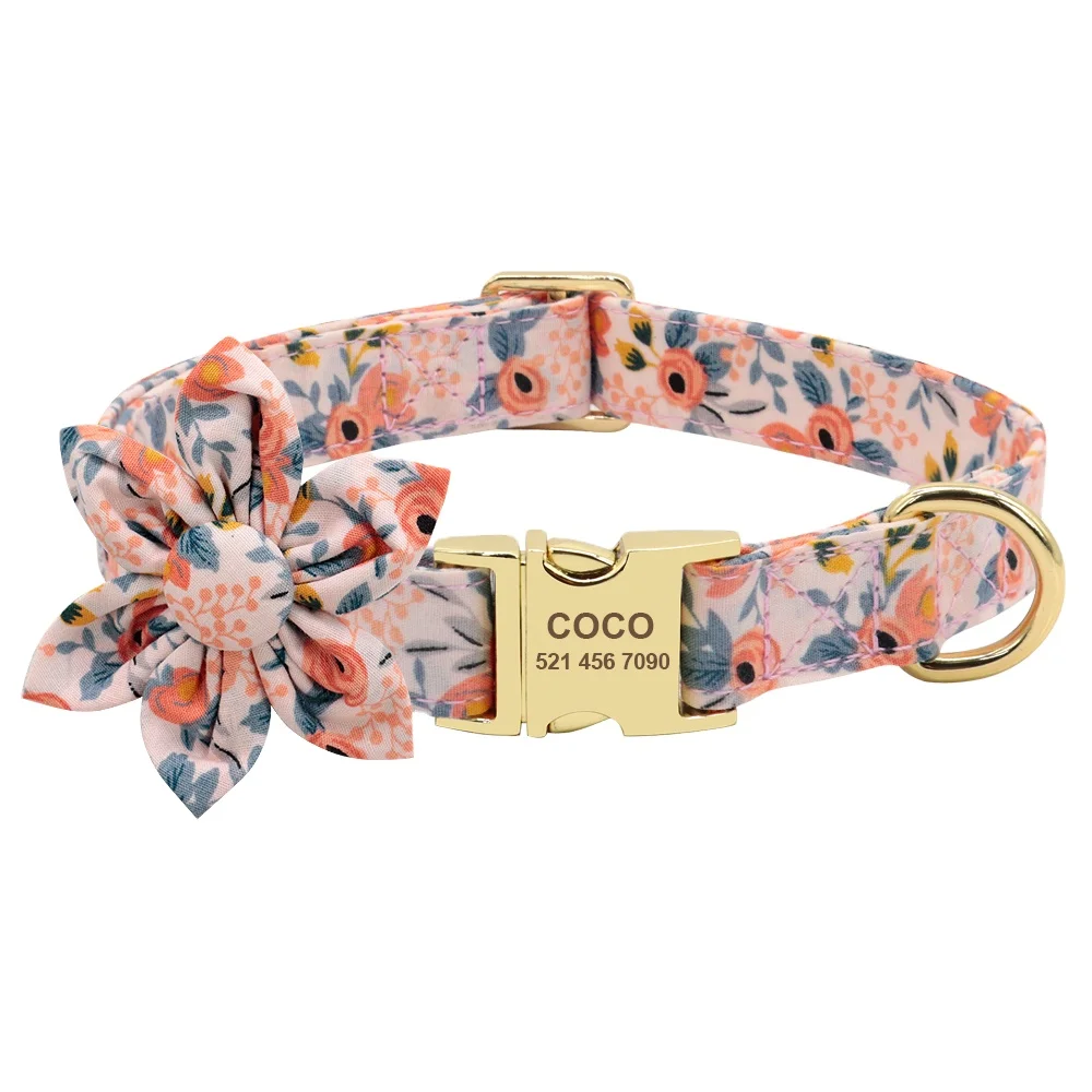 

Fashion Customised Pet Collar For Dogs Personalized Custom Flower Bow Tie Luxury Dog Collar And Matching Leash Set Bracele