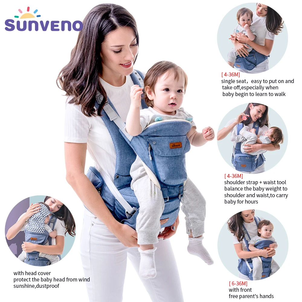 
SUNVENO Ergonomic Baby Carrier Infant Baby Hipseat Waist Carrier Front Facing Ergonomic Kangaroo Sling for Baby Travel 0-36M 