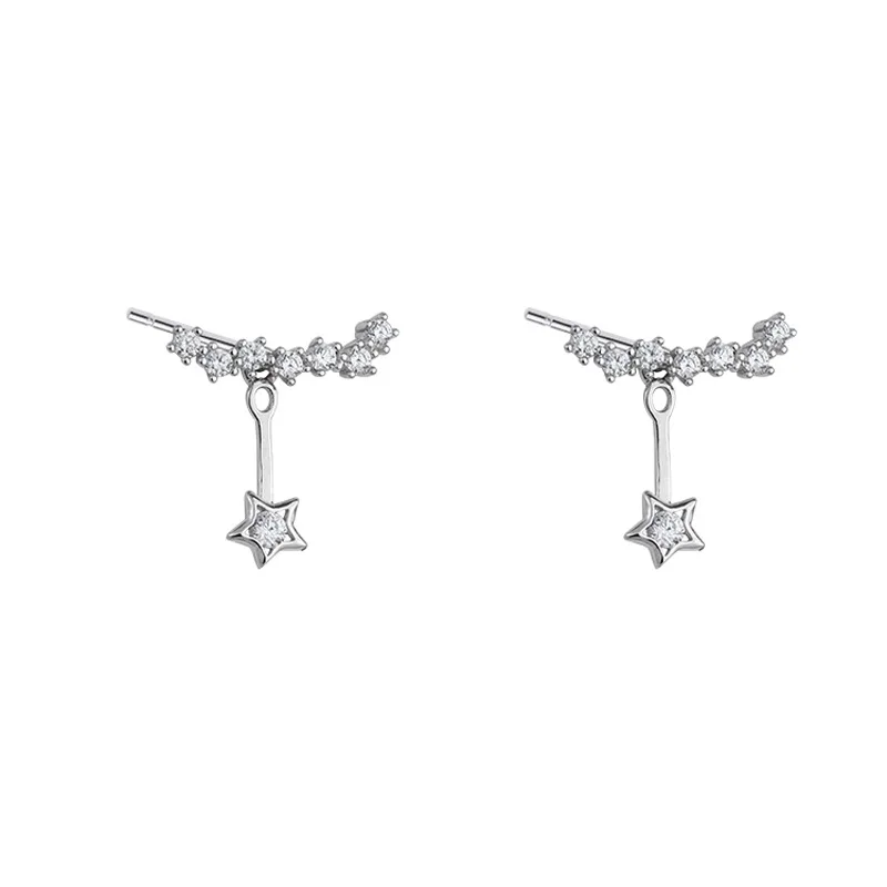 New Hot 925 Sterling Silver Crystal Star Earrings for Women Fashion Statement Jewelry