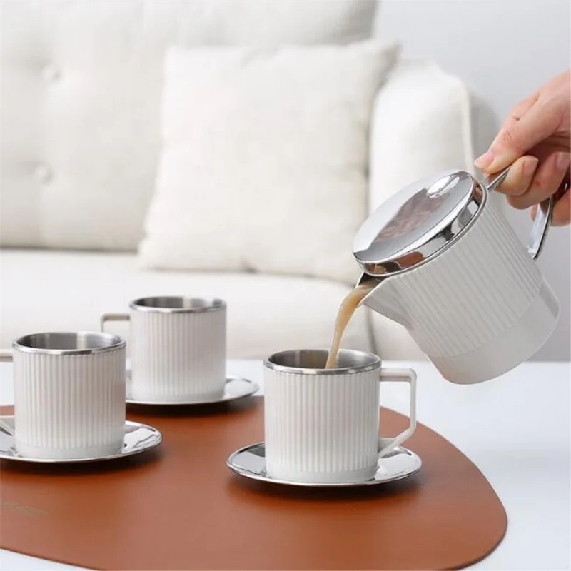 

Stainless Steel Double Wall Stripes Coffee Cup, Apricot/white