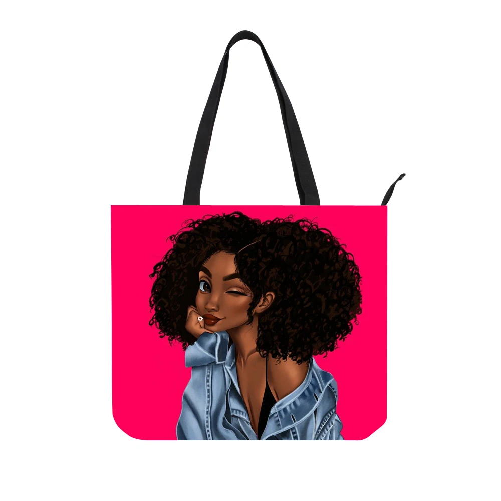 

Sublimation Polyester Custom Tote Bag Zipper African Women Printed Handbag