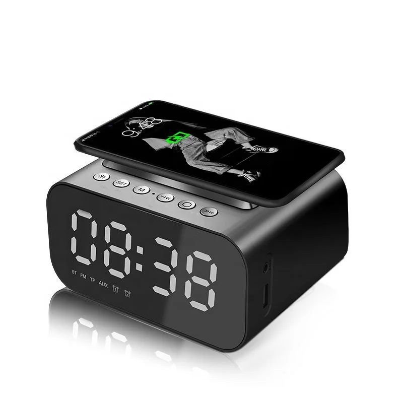 

New Product Wireless Charging 5W Portable Wireless Blue tooth Speaker With Alarm Clock for Home Custom Promotional Audio Speaker