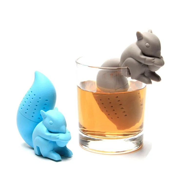 

H129 Eco Friendly Reusable Novelty Designed Shape Filter For Loose Tea Food Grade Silicone Squirrel Tea Strainer, Multi