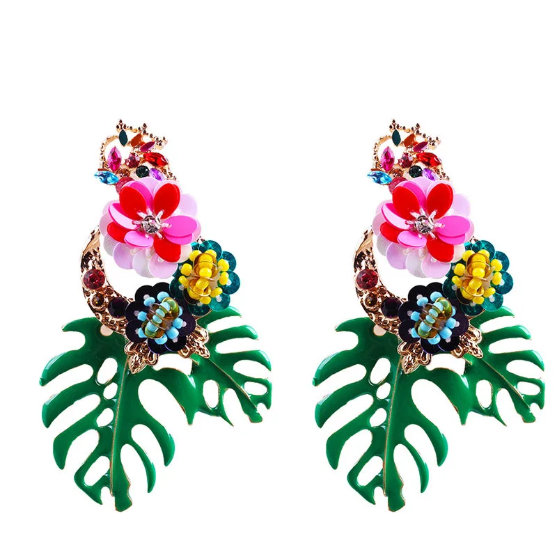 

Amazon Best Selling Women Holiday Jewelry Hollow Gold Plated Leaf Earrings Bohemian Leaf Flower Earrings For Hawaii Holiday