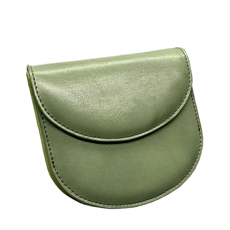 

Retail high quality customizable PU leather snap button half round coin purse, Green