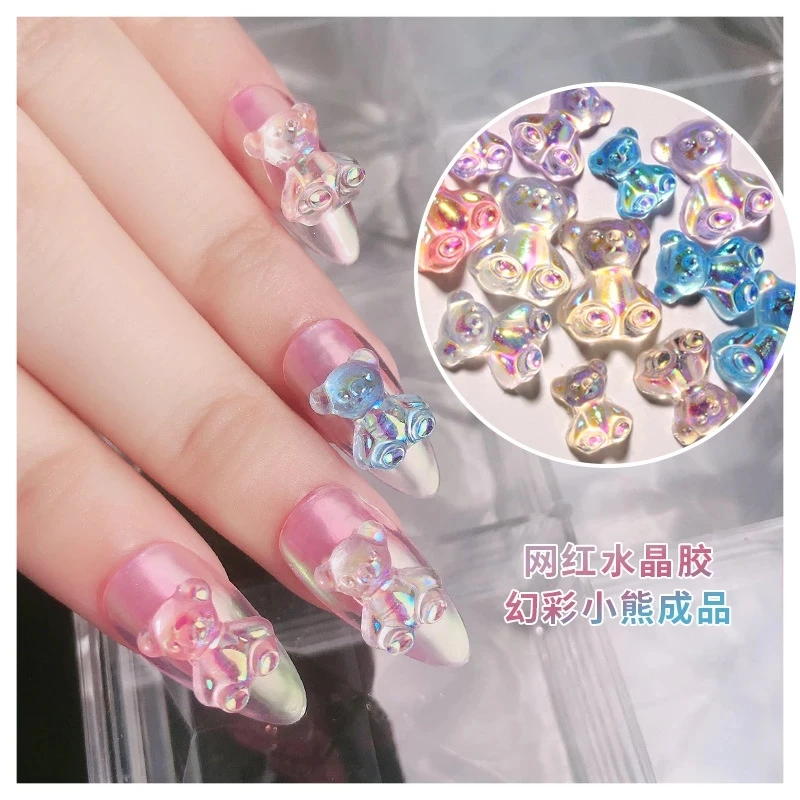 

50 pcs/lot 3 D Cartoon Resin Bear Nail art Decoration nails rhinestone Accessories Q9-Y5T crystal Glass gem Manicure Charms, Colorful
