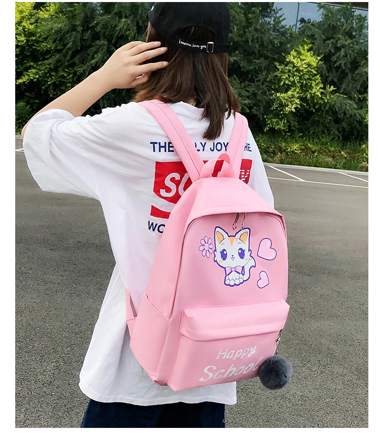 Cartoon Cat School Set Student Book Bag Teen School Backpacks Girls