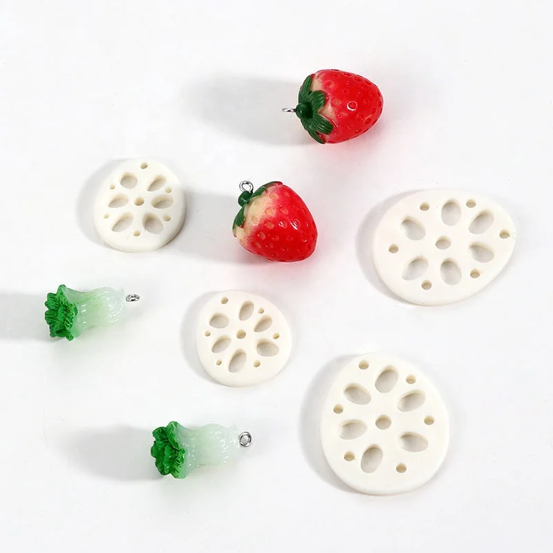 

Big and Small Lotus root 3D Strawberry Broccoli Fruit Resin Charms Pendant Earring DIY Fashion Jewelry Accessories for women, Picture