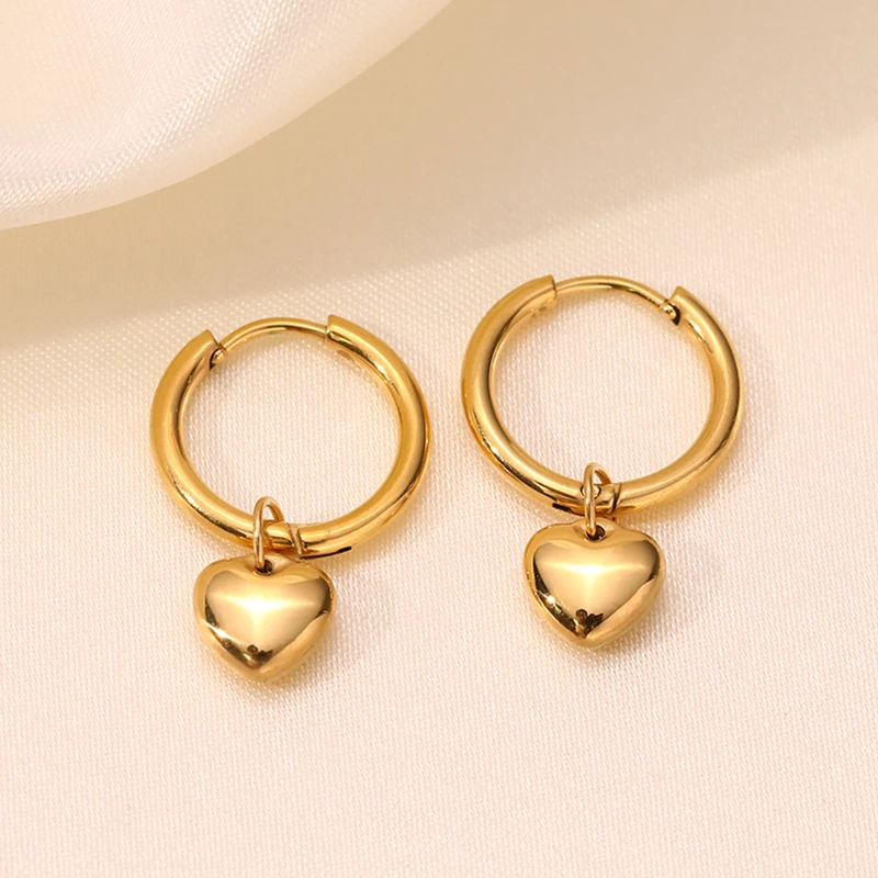 

New Asymmetrical Heart Lovely Teddy Bear Drop Hoop Earrings Stainless Steel Jewelry