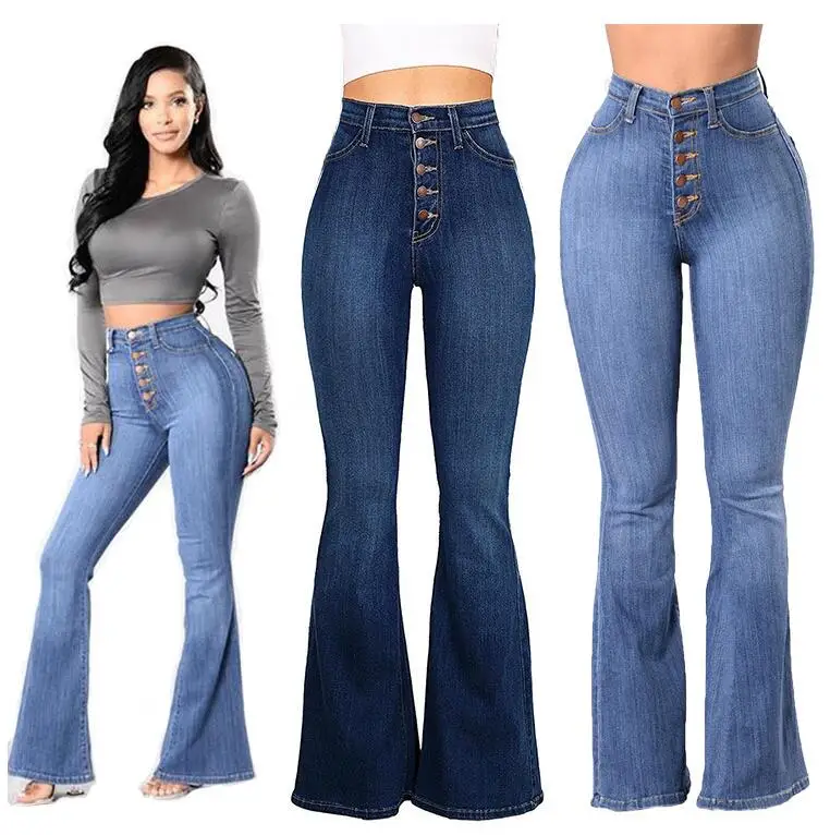 

Hot Selling 2021 Button Fly High Waist Wide Leg Women Jeans Trousers