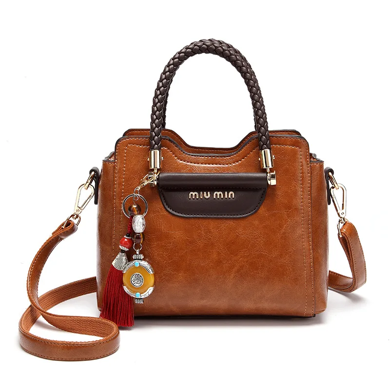 

2019 Hot sale Pu Leather Women Handbags Fashion Oil Wax Shoulder Bag High Quality Vintage Tote Bag, Brown,black,red,green,oem