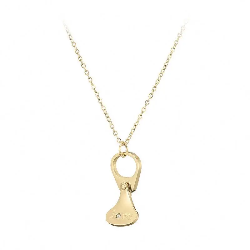 

Gold Plated Can Pull Tab Pendant Necklace Zircon Stainless Steel Necklace