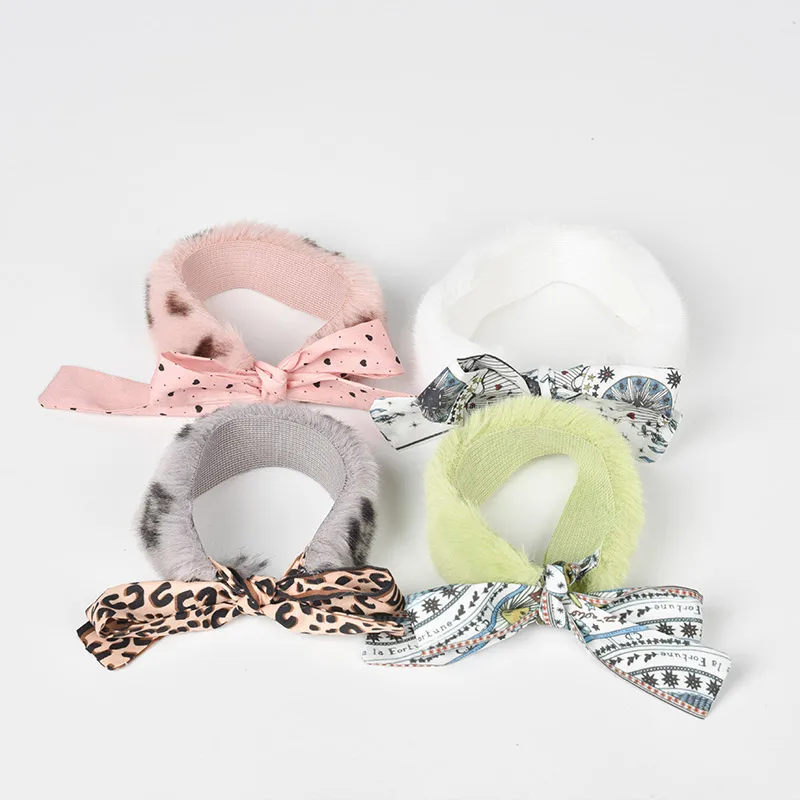 

Fashion Printed Bow Tie Bowknot Cat Collar Dog Scarf Suede Pet Accessories Scarfs, Picture showed