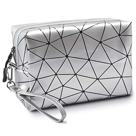 

geometric custom pvc silver cosmetic bag with zipper, Custom color